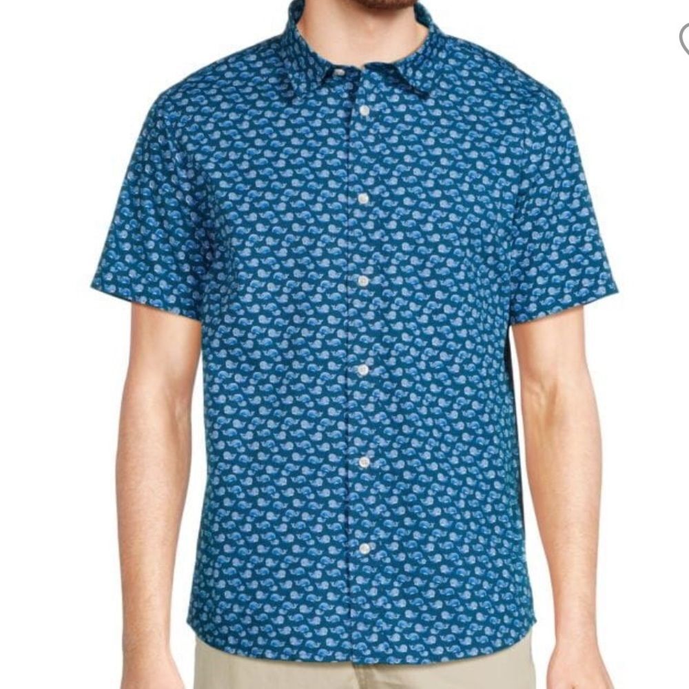 SLATE & STONE WHALE PRINT SHIRT SHORT SLEEVE BLUE M NWT IN PACKAGING‎